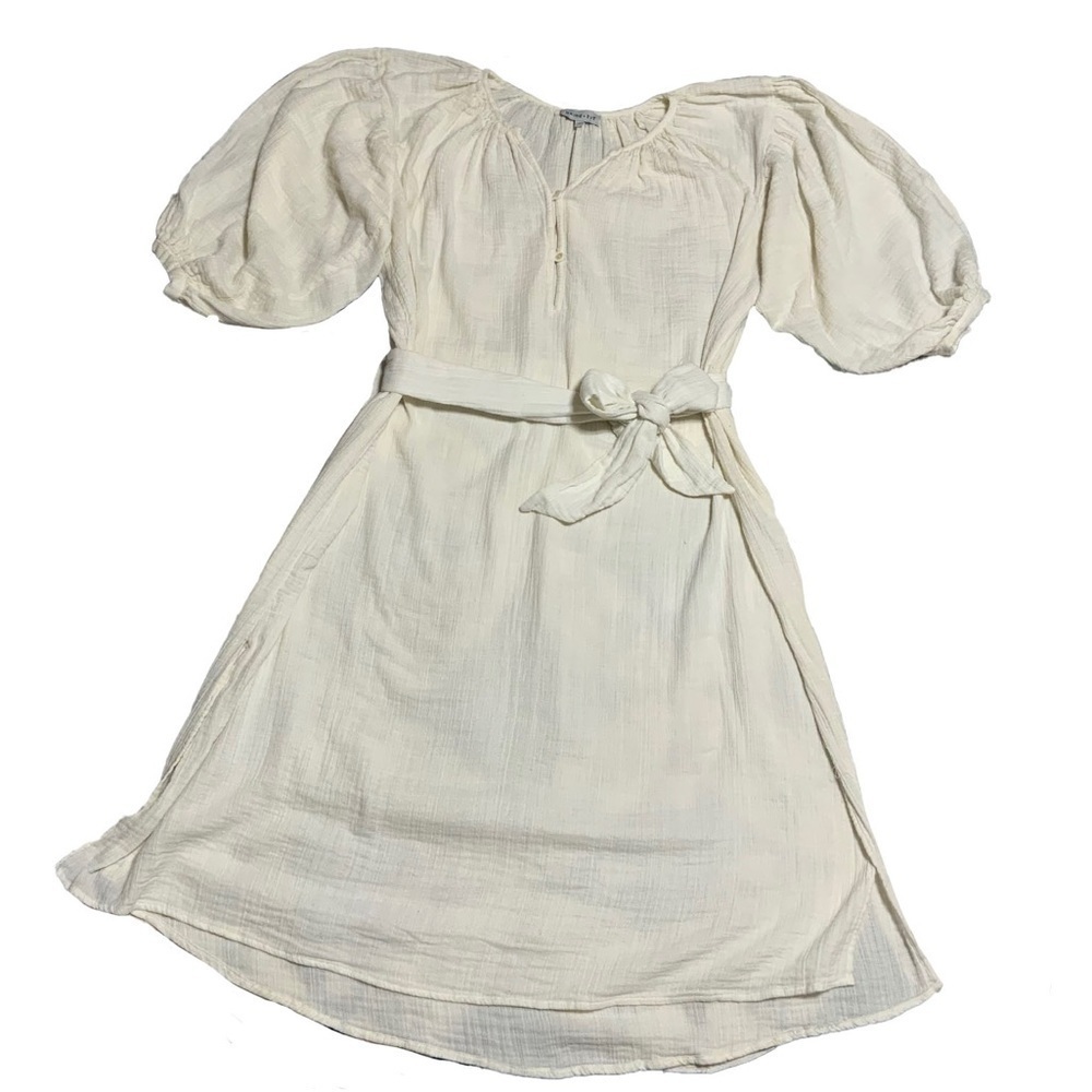 Maurie + Eve Cotton Gauze Sheer Puff Sleeve Dress